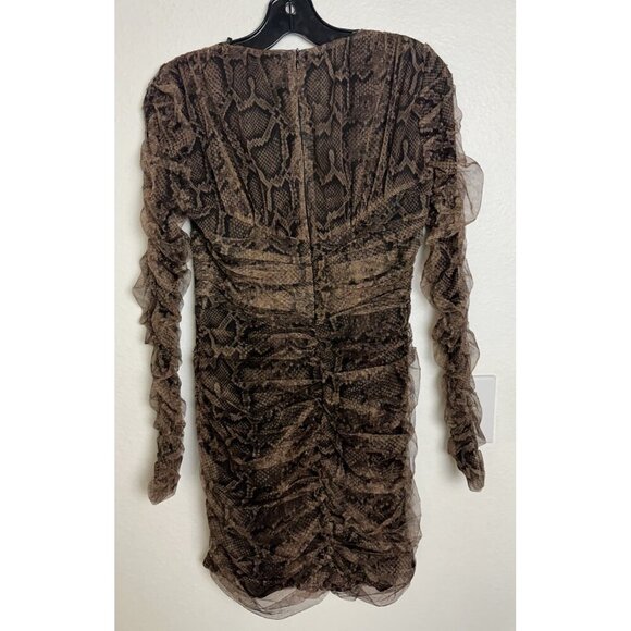 Zara Dress Draped Tulle Mini Long Sleeve in Snakeskin Brown Size S New - Picture 11 of 16